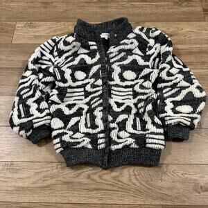 Vintage 80s 90s Acrylic Knit Cardigan Zip Sweater Art Size M